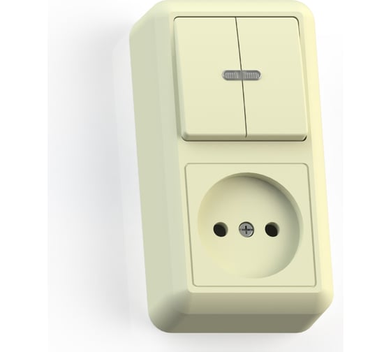 Изображение товара Комбинированный блок Кунцево-Электро ОПТИМА открытой установки,  2 клавиши, выключатель с подсветкой+розетка БКВР-431с/к 8085