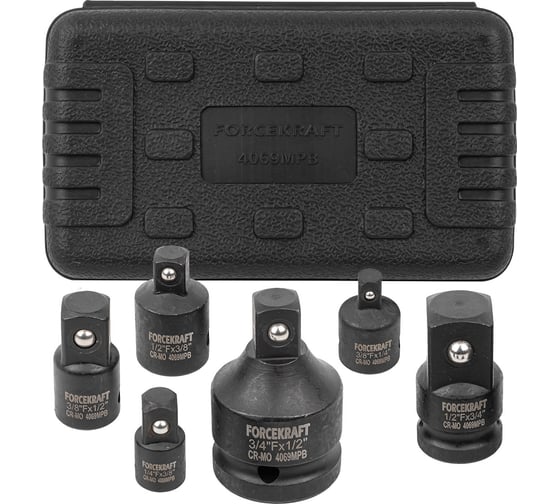 Изображение товара Набор адаптеров ударных, 6 предметов (1/4"(F)x3/8"(M), 3/8"(F)x1/4"(M), 3/8"(F)x1/2"(M), 1/2"(F)x3/8"(M), 1/2"(F)x3/4"(M), 3/4"(F)x1/2"(M) в кейсе Forcekraft FK-4069MPB(28164)