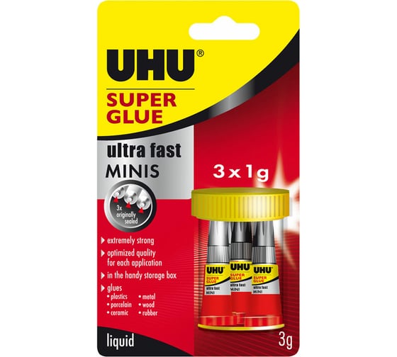 Изображение товара Универсальный секундный суперклей UHU ГЛЮ 1гх3шт. 45415