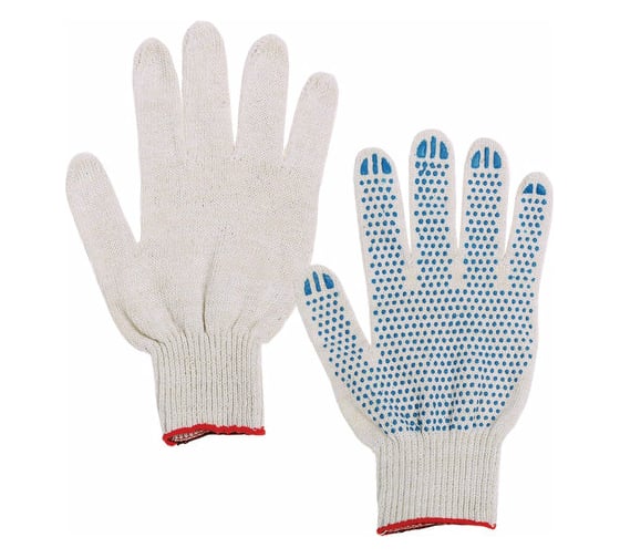 Изображение товара Хлопчатобумажные перчатки LAIMA, КОМПЛЕКТ 300 ПАР, 7,5 класс, 46-48 г, 166 текс, ПВХ точка, 600994