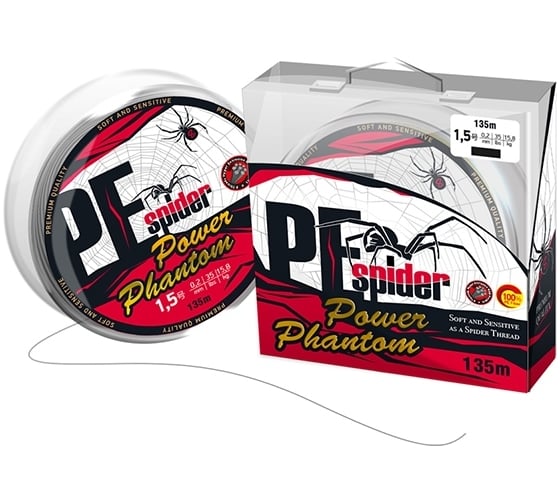 Изображение товара Шнур Power Phantom 8x, PE Spider, 135 м, темно-серый, 1, 0.17 мм, 13,6кг PPPESD13510
