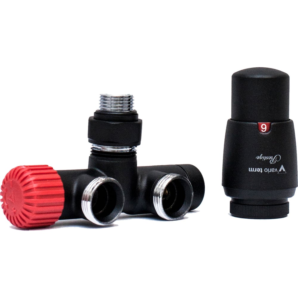 Изображение товара Комплект для углового подключения с термоголовкой Vario Term Unico правый чёрный структурный