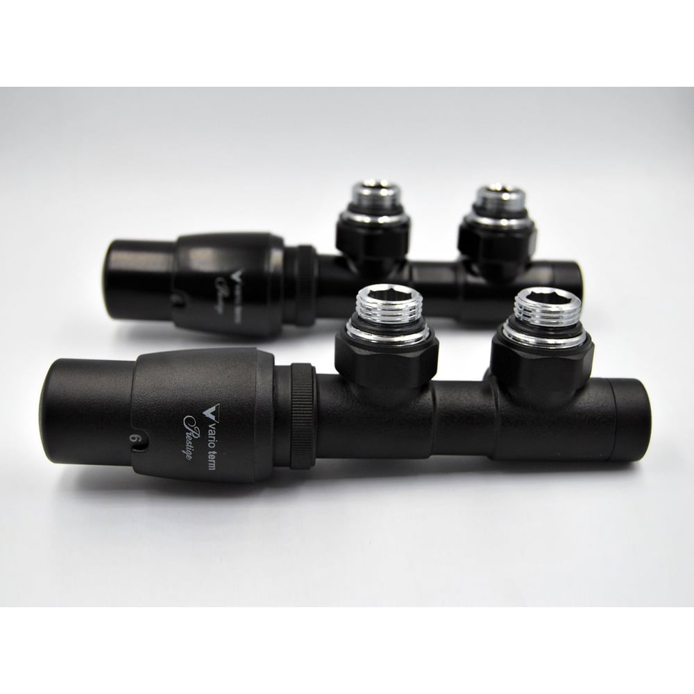 Изображение товара Комплект для углового подключения с термоголовкой Vario Twins левый чёрный TSGS0214CFK/L