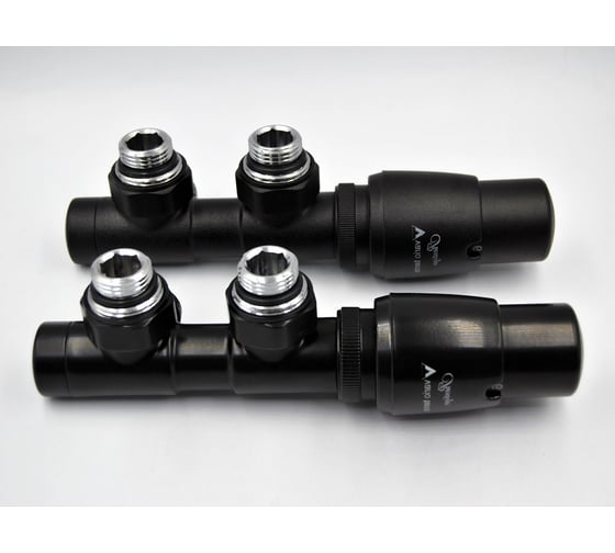 Изображение товара Комплект для углового подключения с термоголовкой Vario Term Twins правый чёрный матовый TSGS0224CFK/P