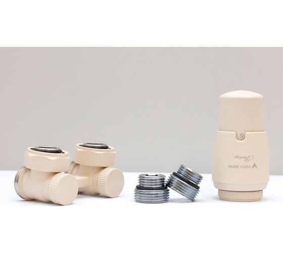 Изображение товара Комплект для углового подключения с термоголовкой Vario Term Premium Eleganckie структурный песочный EPRNYGS0209C/FK