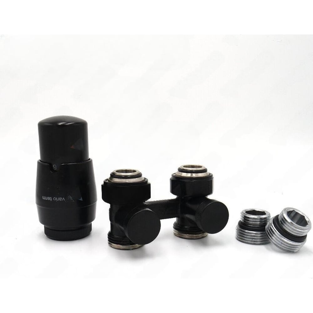 Изображение товара Комплект для углового подключения с термоголовкой Vario Term Premium Eleganckie чёрный матовый