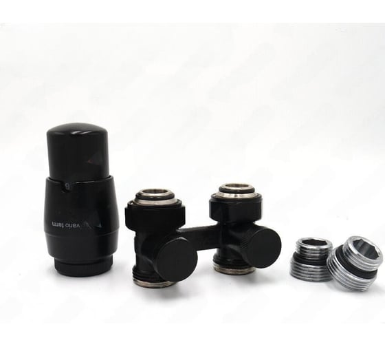 Изображение товара Комплект для углового подключения с термоголовкой Vario Term Premium Eleganckie чёрный матовый EPRNYGS0224C/FK