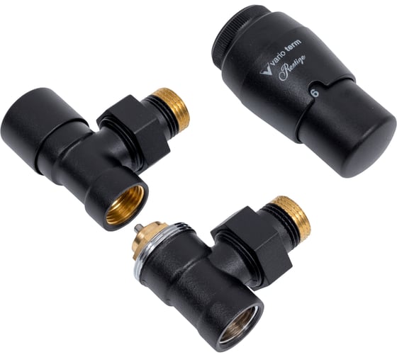 Изображение товара Комплект для углового подключения с термоголовкой Vario Term Royal чёрный структурный ROGS0214CFK