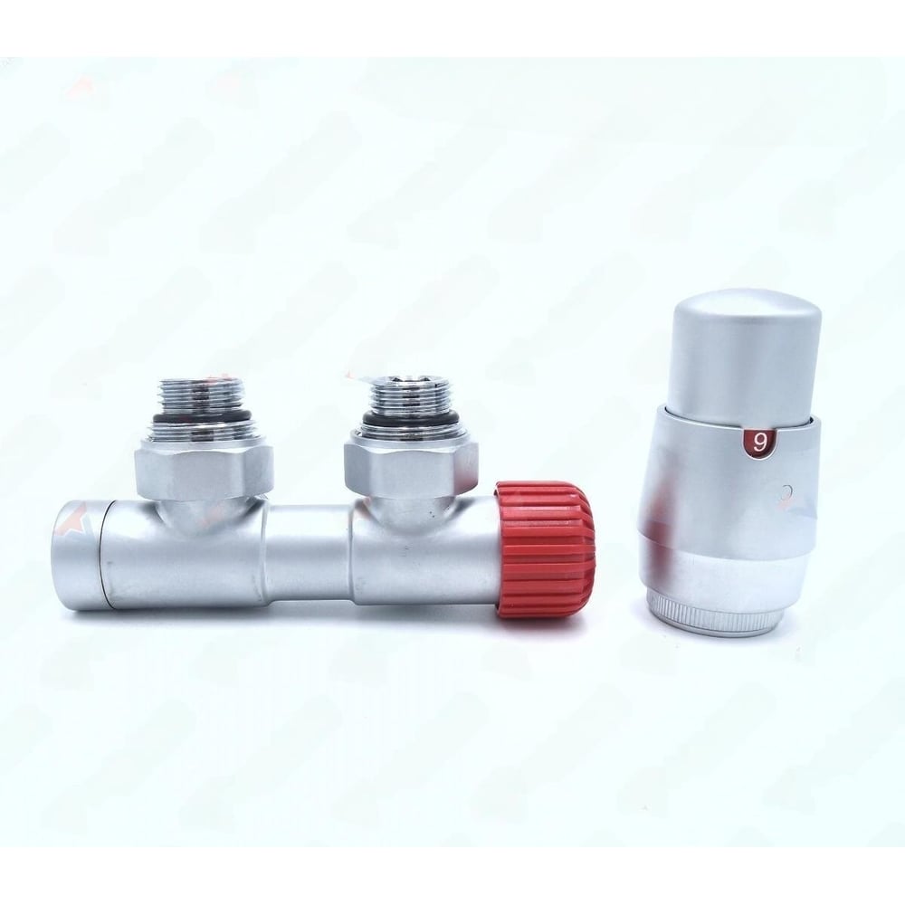 Изображение товара Комплект для углового подключения с термоголовкой Vario Term Twins правый сатин TSGS0203CFK/P