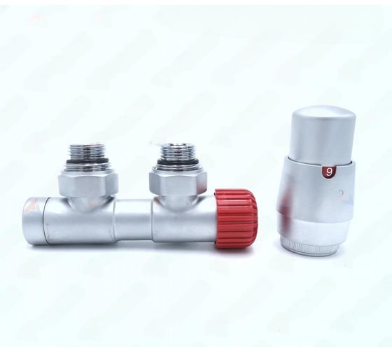 Изображение товара Комплект для углового подключения с термоголовкой Vario Term Twins правый сатин TSGS0203CFK/P