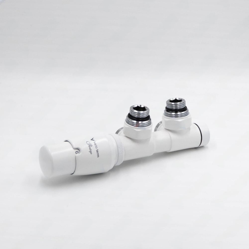 Изображение товара Комплект для углового подключения с термоголовкой Vario Term Twins левый белый матовый TSGS0221CFK/