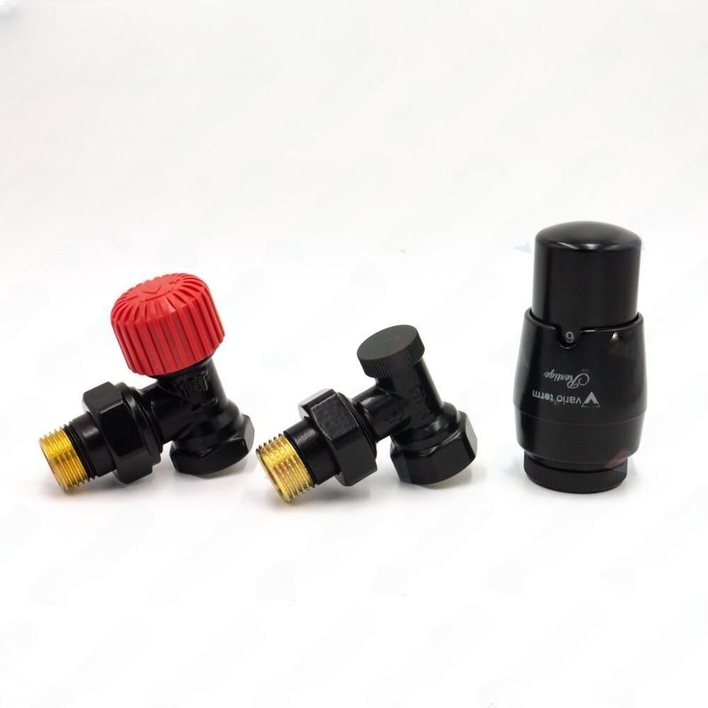 Изображение товара Комплект для углового подключения с термоголовкой Vario Term Elegant  чёрный матовый ELGS0224C/FK