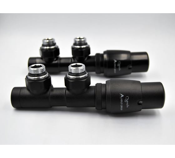 Изображение товара Комплект для углового подключения с термоголовкой Vario Term Twins правый чёрный структурный TSGS0214CFK/P