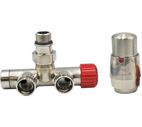 Изображение товара Комплект для углового подключения с термоголовкой Vario Term Unico правый никель шлифованный UGS0208CFK/P