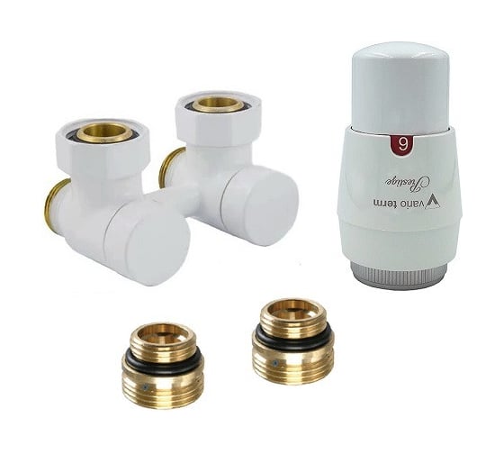 Изображение товара Комплект для углового подключения с термоголовкой Vario Term Premium Eleganckie белый EPRNYGS0206C/FK