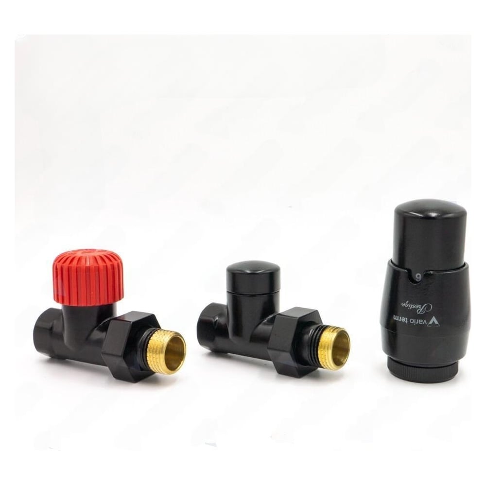 Изображение товара Комплект для углового подключения с термоголовкой Vario Term Royal 1/2F-1/2M чёрный матовый