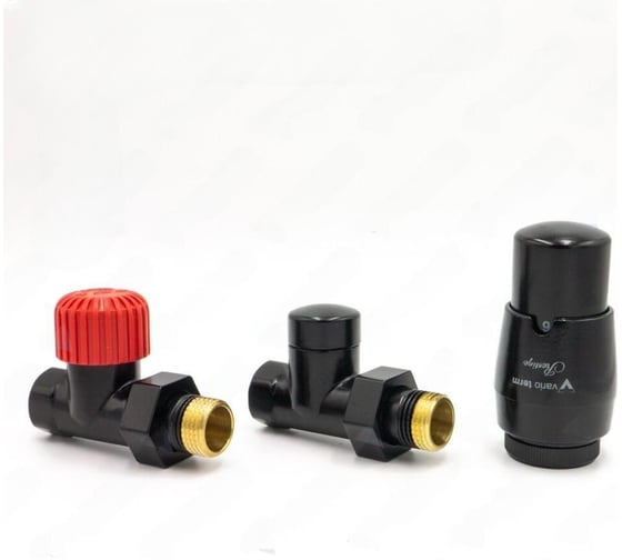 Изображение товара Комплект для углового подключения с термоголовкой Vario Term Royal чёрный матовый ROGS0224CFK