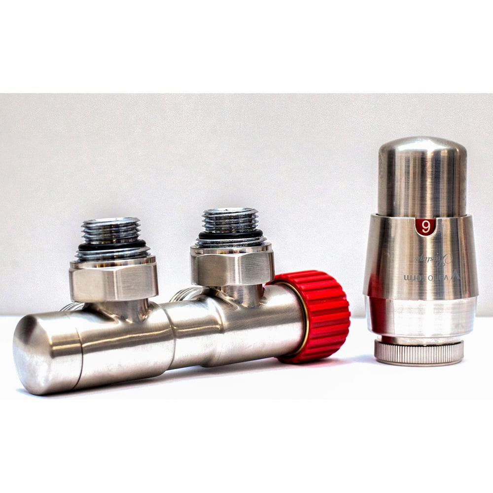 Изображение товара Комплект для углового подключения с термоголовкой Vario Twins никель шлифованный TSGS0208CFK/P