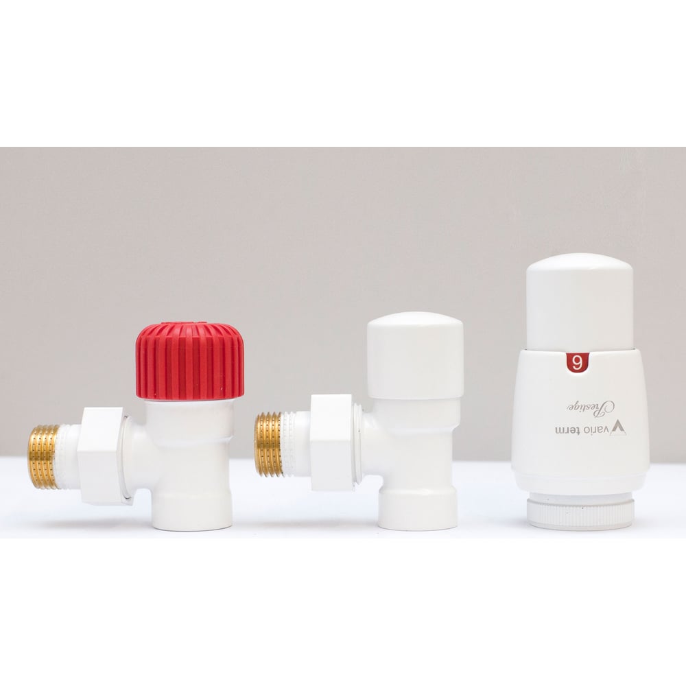 Изображение товара Комплект для углового подключения с термоголовкой Vario Term Royal белый матовый ROGS0221CFK