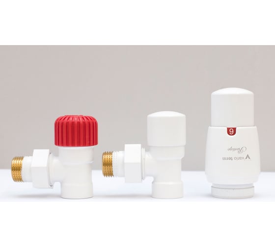 Изображение товара Комплект для углового подключения с термоголовкой Vario Term Royal белый матовый ROGS0221CFK