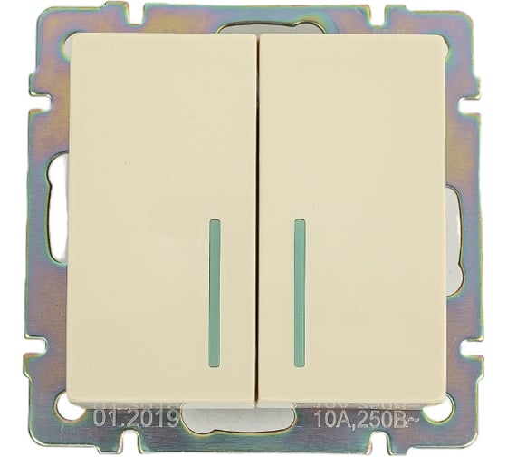 Изображение товара Проходной выключатель Smartbuy 2-клавишный с индикатором 10А бежевый Нептун SBE-05i-10-SW22-1