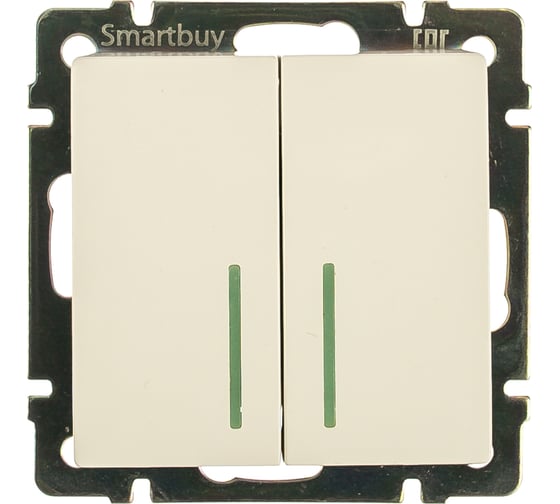 Изображение товара Проходной выключатель Smartbuy 2-клавишный с индикатором 10А белый Нептун SBE-05w-10-SW22-1