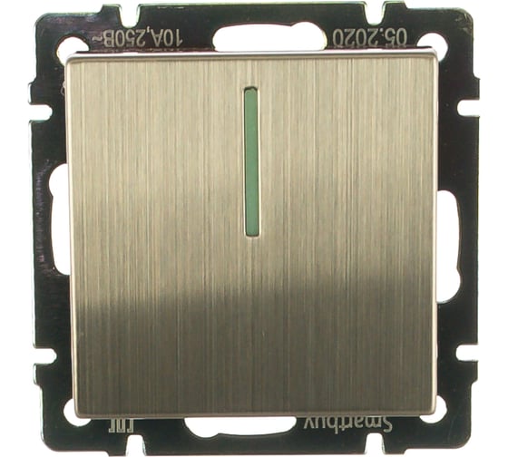 Изображение товара Проходной выключатель Smartbuy 1-клавишный с индикатором 10А серый никель Нептун SBE-05gn-10-SW12-1