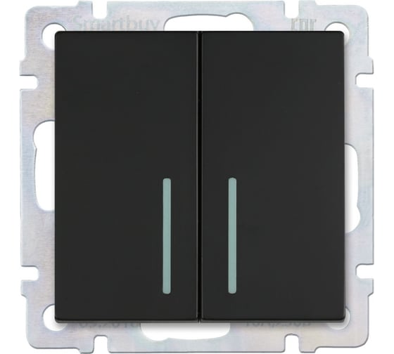 Изображение товара Проходной выключатель Smartbuy 2-клавишный с индикатором 10А черный Нептун SBE-05b-10-SW22-1