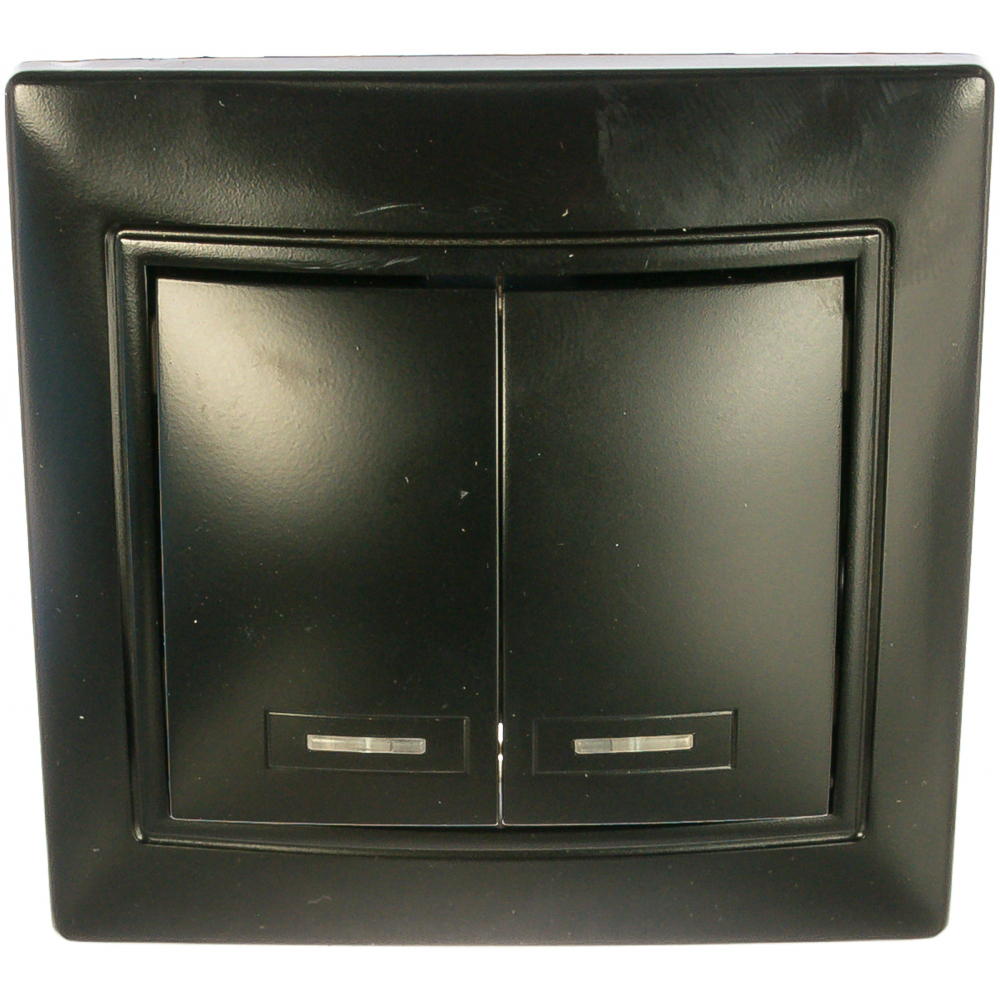 фото Выключатель smartbuy 2-клавишный с индикатором 10а черный, венера sbe-01b-10-sw2-1-c