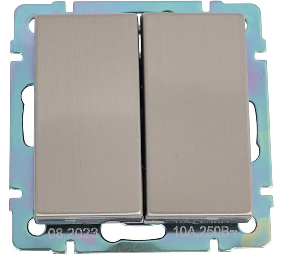 Изображение товара Выключатель Smartbuy 2-клавишный 10А серый никель Нептун SBE-05gn-10-SW2-0