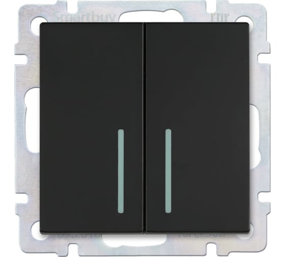 Изображение товара Выключатель Smartbuy 2-клавишный с индикатором 10А черный Нептун SBE-05b-10-SW2-1