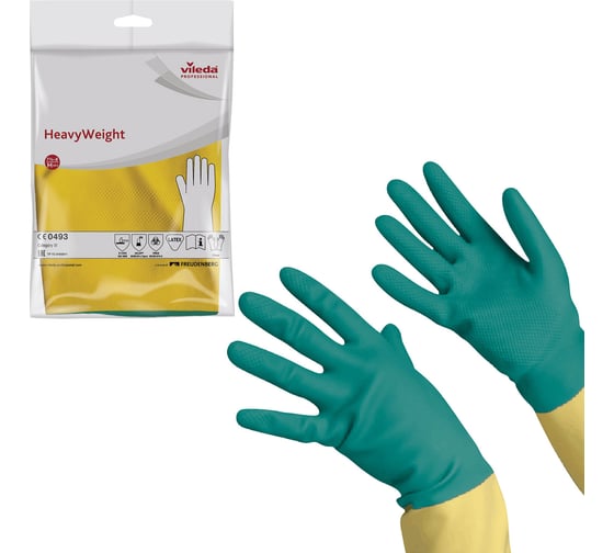Изображение товара Перчатки Vileda Professional хозяйственные, латекс с х/б напылением, особо прочные, размер M 120268 602154
