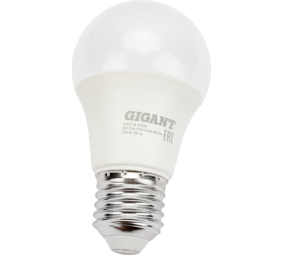 Изображение товара Светодиодная лампа Gigant E27 8Вт 2700К А60 600Лм G-E27-8-2700K