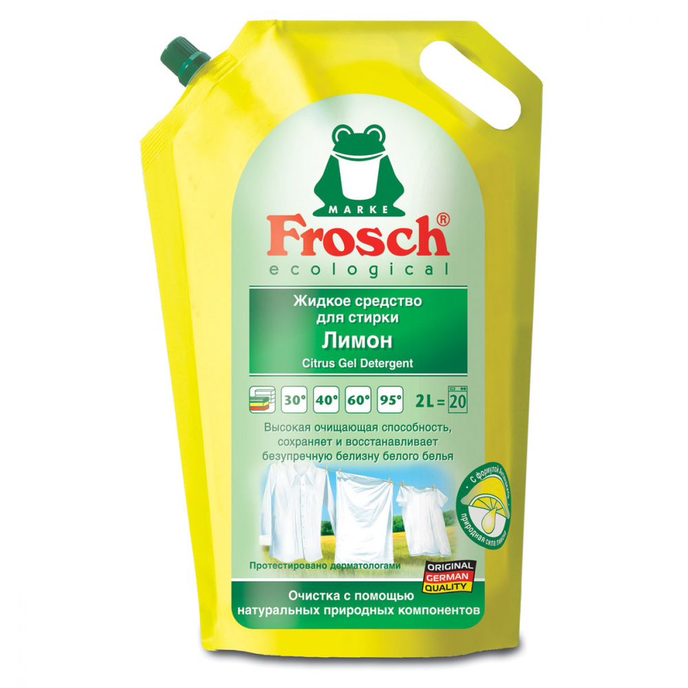фото Жидкое средство для стирки frosch лимон, для всех типов тканей, 2 л, эко 700484 606111