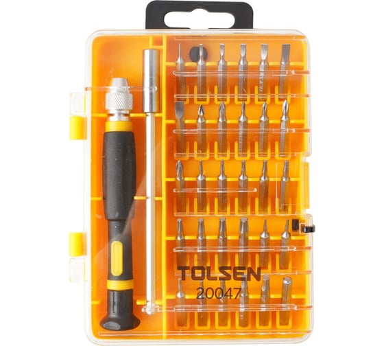 Изображение товара Набор прецизионных вставок (бит) TOLSEN 1/4", PH, PZ, Hex, Torx, Slotted, 32 предмета 20047