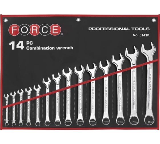Изображение товара Набор комбинированных гаечных ключей FORCE 8-24 мм, 14 предметов в тканевой свёртке 5141K