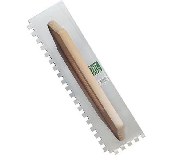 Изображение товара Швейцарская гладилка ВОЛАТ нержавеющая сталь, с деревянной ручкой, 130x480 мм, зуб 8x8 мм 28100-1308