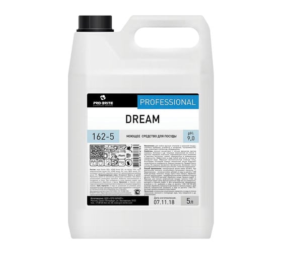 Изображение товара Средство для мытья посуды PRO-BRITE DREAM 5л, фруктовый аромат, нейтральное, концентрат 162-5 605255