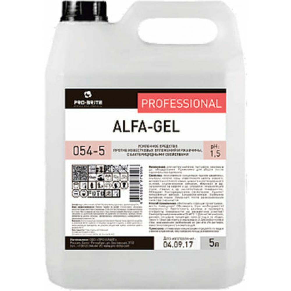 Купить Кислотное средство для уборки санитарных помещений pro-brite alfa-gel 5 л, концентрат, гель 054-5 605297