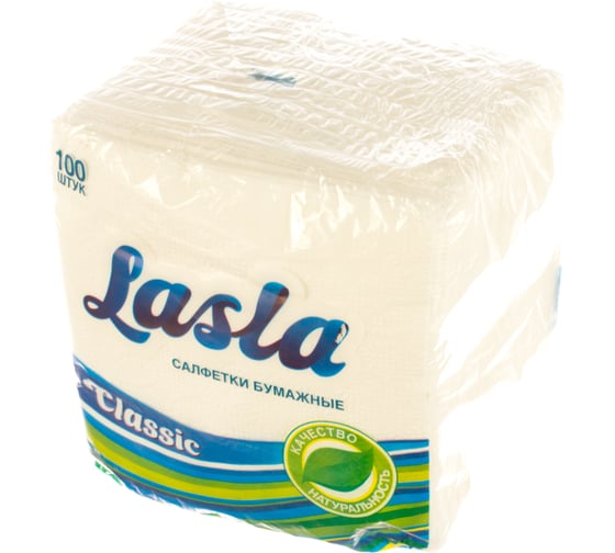 Изображение товара Бумажные салфетки LASLA 100шт 23х24 см белые, 100% целлюлоза 128386