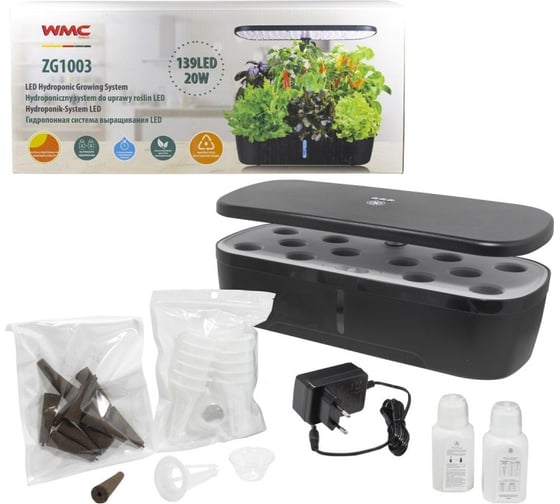 Изображение товара Гидропонная система выращивания с фитолампой WMC TOOLS (139led, 20w, 12 ячеек, система циркуляции и индикатор уровня воды, 3режима освещения, регулир. высоты лампы-max 30см) ZG1003(51779)