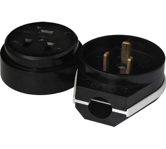 Изображение товара Силовой карболитовый разъем Univ 1234 РШ-ВШ 32А, 250В, открытый угловой, черный, 89-0-171