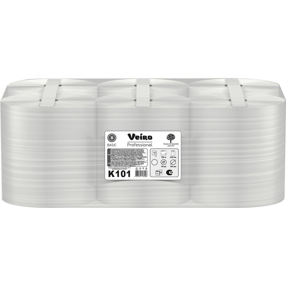 Изображение товара Полотенца бумажные рулонные VEIRO PROFESSIONAL 6 шт 180 м белые K101