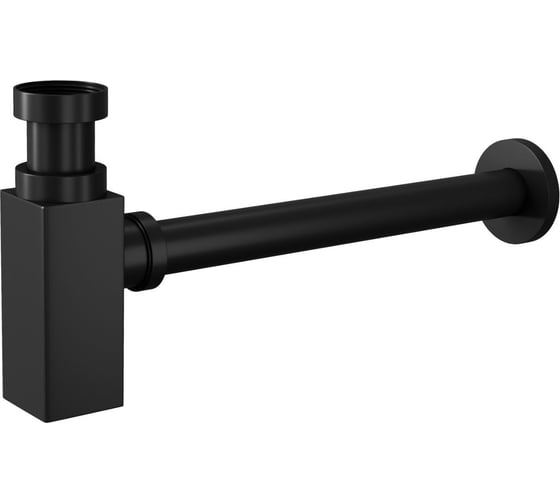 Изображение товара Сифон для раковины Bauedge BAU Stil дизайнерский металлический, квадратный, без сливного клапана, черный матовый FW002B-PRO
