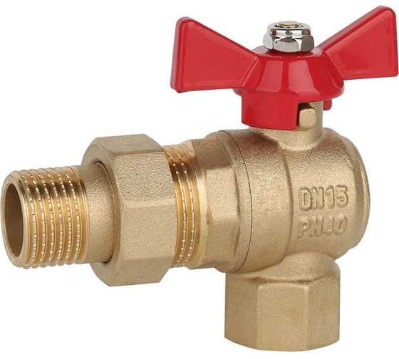 Изображение товара Шаровой кран Victoria американка угловой 1/2 латунный красная ручка 61-023