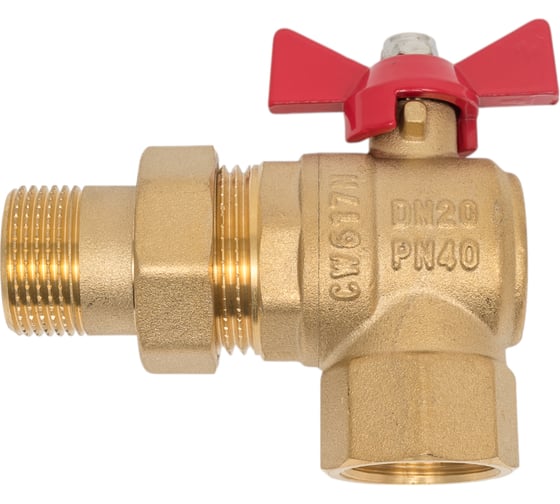 Изображение товара Шаровой кран Victoria американка угловой 3/4 латунный красная ручка 61-024