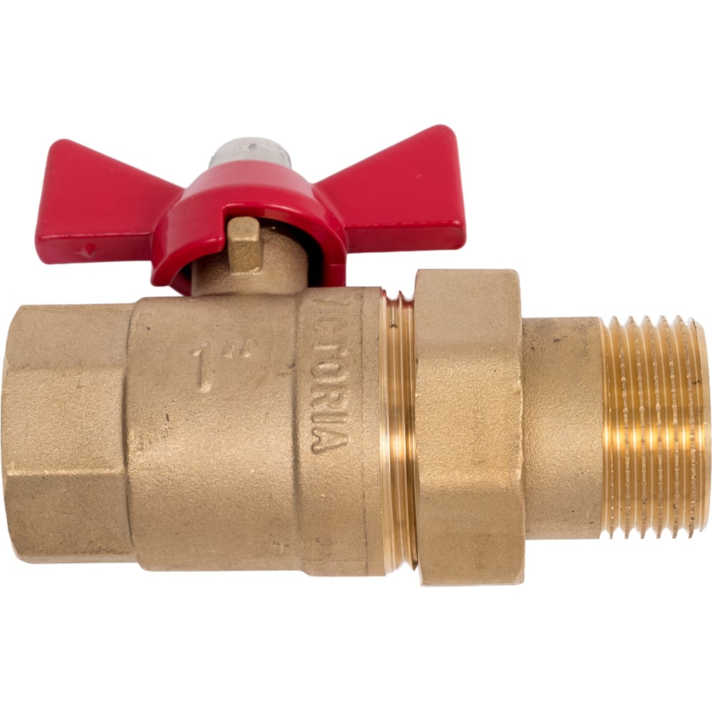 Изображение товара Шаровой кран Victoria американка 1 латунный с красной ручкой 61-022