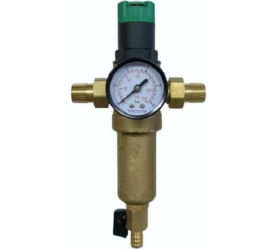 Изображение товара Промывной фильтр с редуктором давления и манометром для горячей воды Victoria 3/4"(тонкая очистка)с американками 27-709