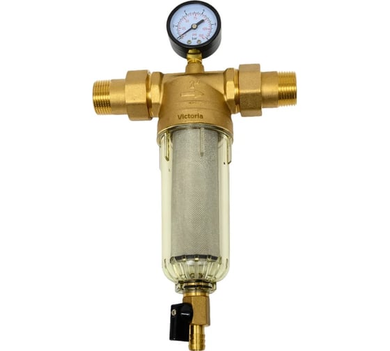 Изображение товара Промывной фильтр с манометром для холодной воды Victoria 3/4" (тонкая очистка) с американками 27-703