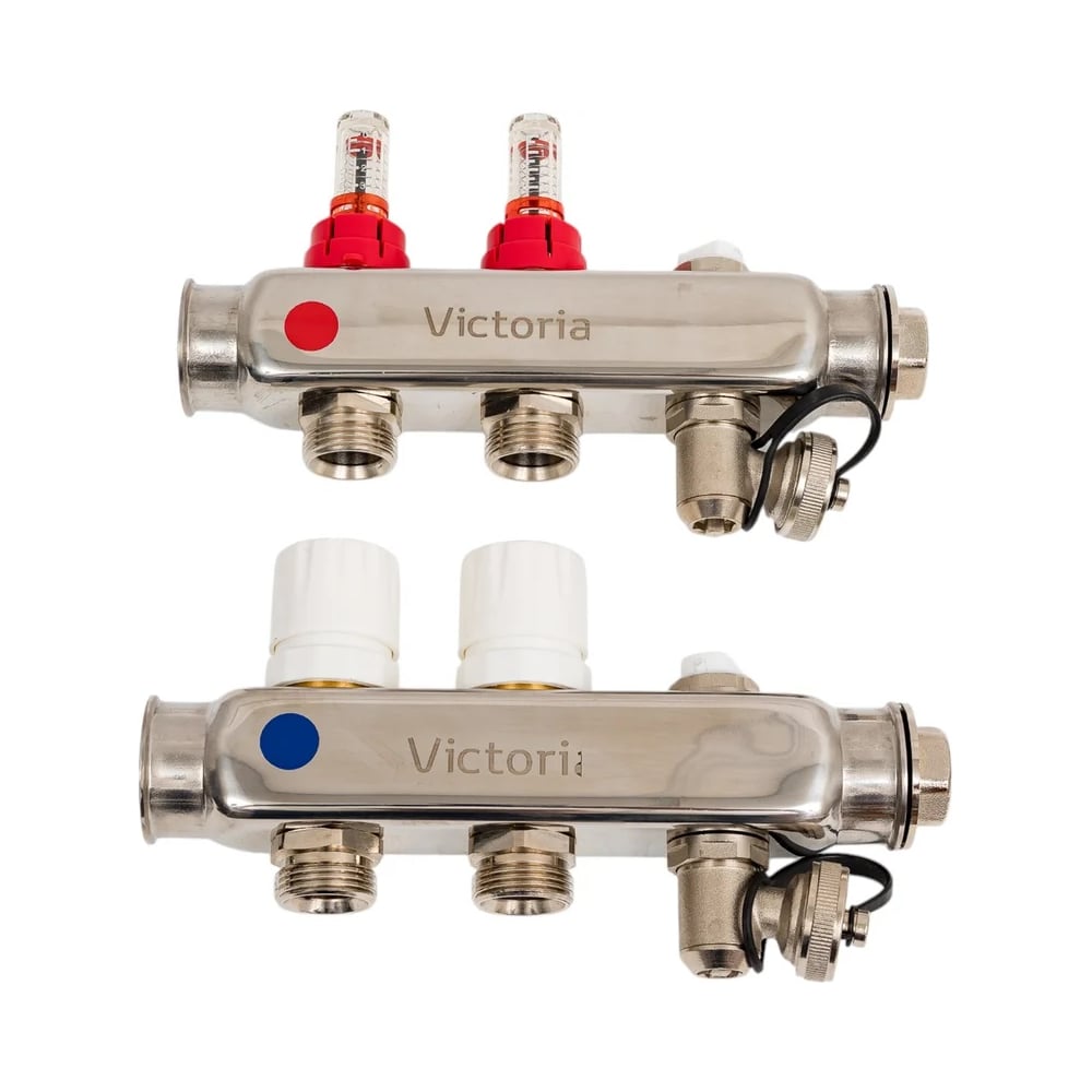 Изображение товара Коллекторная группа из нержавеющей стали Victoria 6 выходов 1x3/4EK для систем отопления и водоснаб